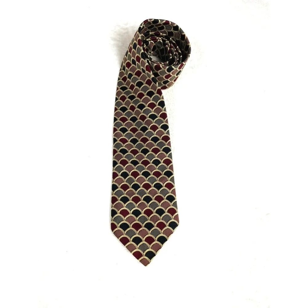 VTG Robert Talbott Nordstrom Maroon Black Scales Art Deco 100% Silk Made USA Tie